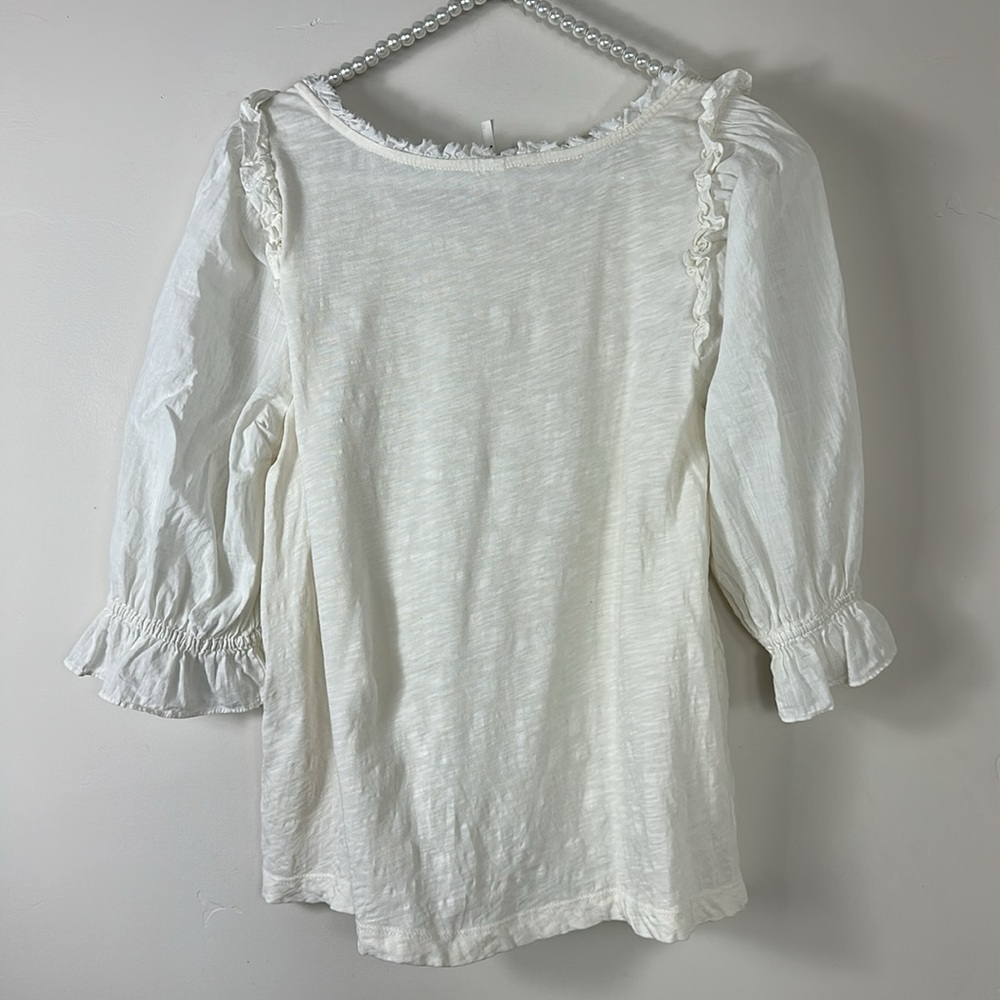 Anthropologie White Smocked Ruffle Top Small - Picture 5 of 8